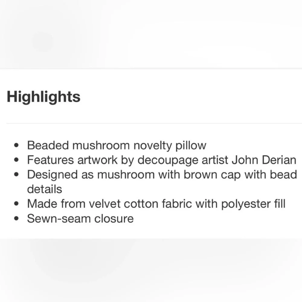 John Derian Mushroom Pillow NEW